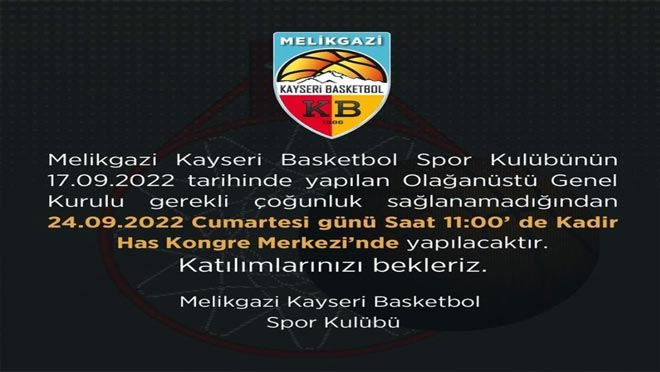 Melikgazi Kayseri Basketbol Genel Kurulu ertelendi