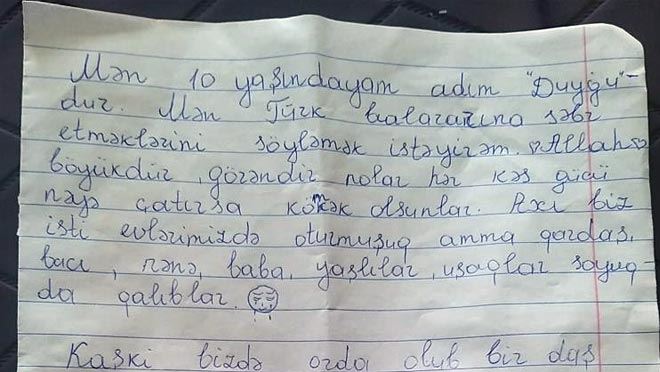 Azerbaycanlı çocuktan yürekleri ısıtan mektup