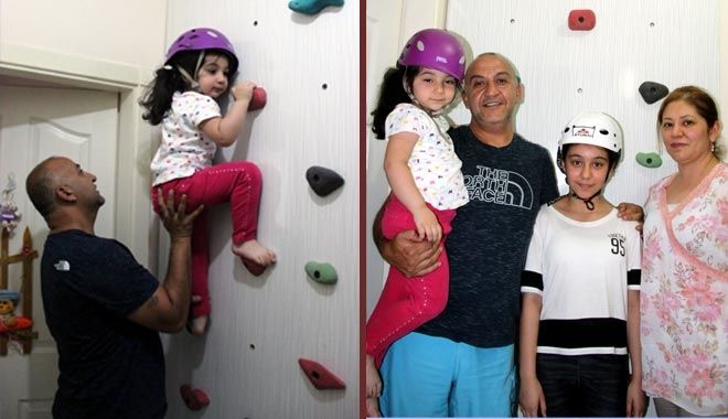 KIZINI DAĞCILIK SPORUNA ALIŞTIRMAK İÇİN EVİNE TIRMANMA DUVARI YAPTI 