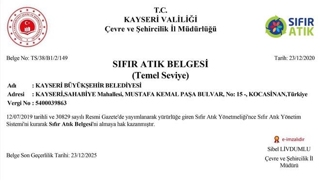 BÜYÜKŞEHİR BELEDİYESİ ‘SIFIR ATIK BELGESİ’ ALDI