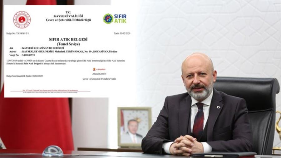 GERİ DÖNÜŞÜMDE ÖRNEK OLAN KOCASİNAN BELEDİYESİ’NE SIFIR ATIK BELGESİ