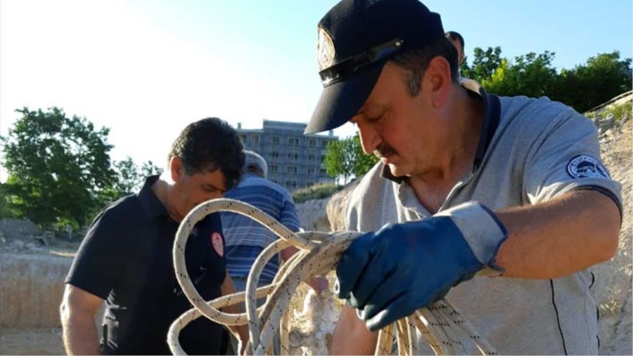 KUYUYA DÜŞEN KAZ İTFAİYE EKİPLERİNCE KURTARILDI