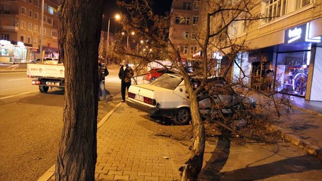 RÜZGARA DAYANAMAYAN AĞAÇ OTOMOBİLİN ÜSTÜNE DÜŞTÜ