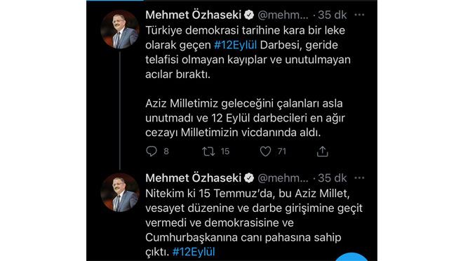 12 EYLÜL 1980 DARBESİNİN ÜZERİNDEN 41 YIL GEÇTİ İLİMİZ SİYASİLERİNDEN ‘12 EYLÜL’ PAYLAŞIMLARI