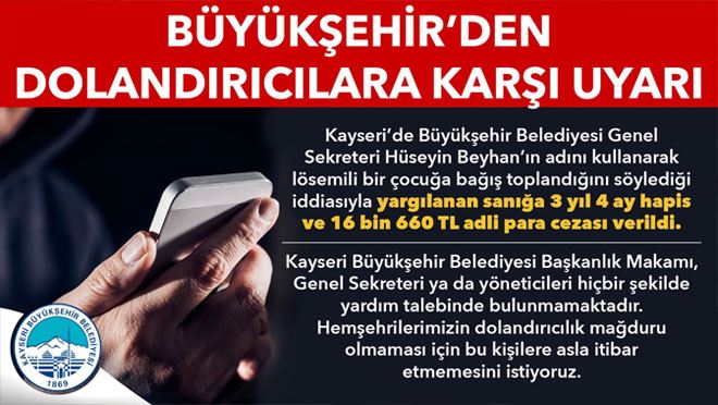 Büyükşehir’den dolandırıcılara karşı uyarı