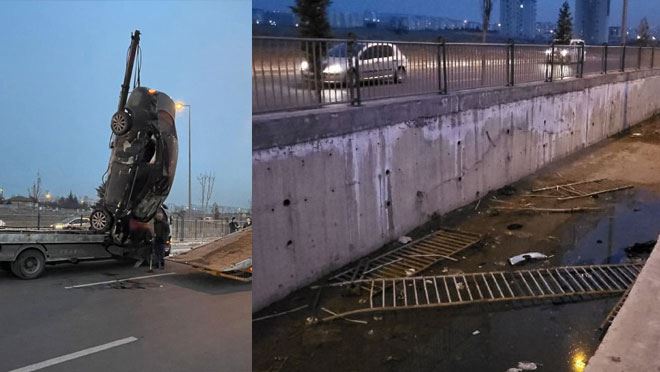 Kontrolden çıkan otomobil kanala uçtu