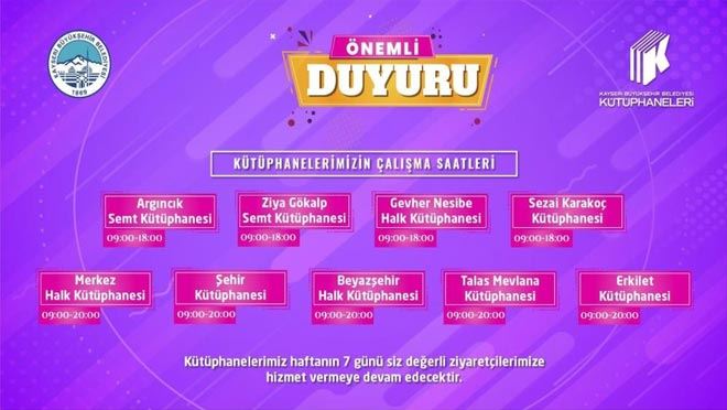 Büyükşehir Kütüphaneleri’nde yeni saat düzenlemesi