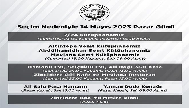  Talas Belediyesi işletmelerine seçim ayarı