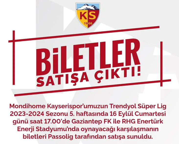 Kayseri-gaziantep maç biletleri satışa çıktı